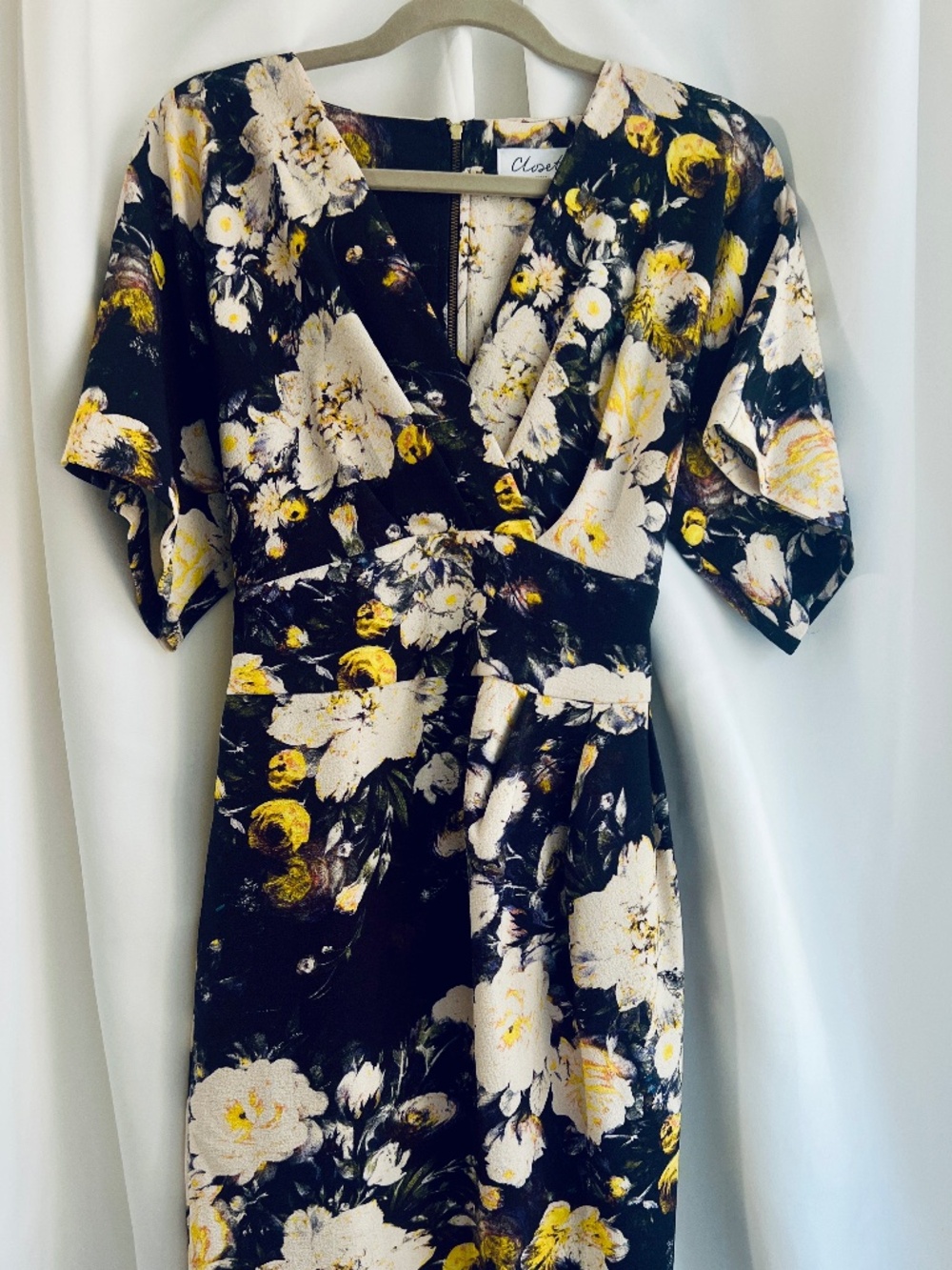 Closet London Floral V-Neck Kimono Sleeve Wrap Midi Dress US 10 UK 14